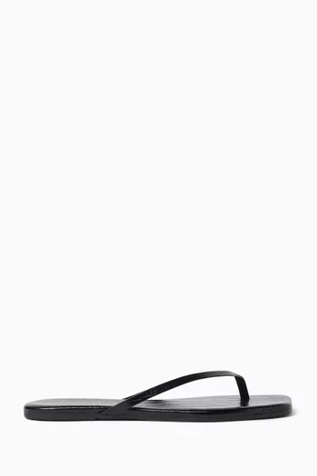 Square Toe Lily Flip-Flops in Croc-embossed Leather