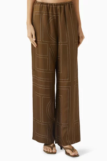 بنطال بيجاما بنقشة شعار الماركة حرير