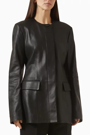 Collarless Jacket in Leather