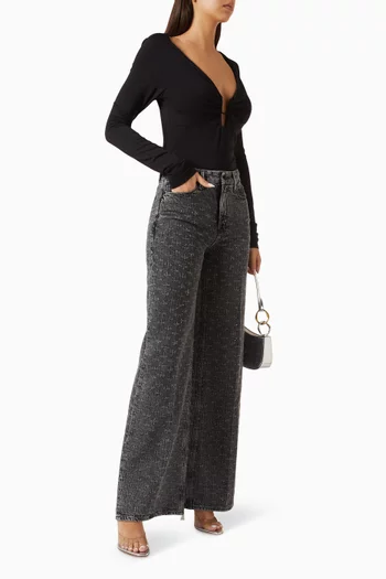 بنطال جينز جود سكيت بساقين واسعتين مطرز بالكريستال دينم