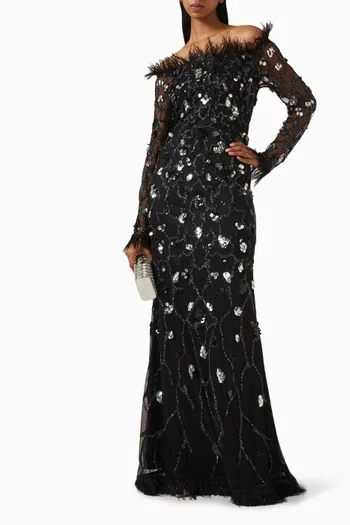 Florina Embellished Off-shoulder Gown