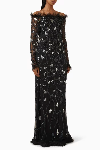 Florina Embellished Off-shoulder Gown