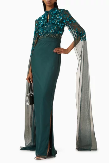 Rochelle Embellished Cape Gown
