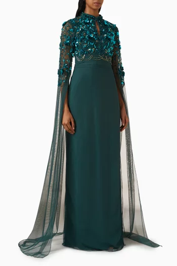 Rochelle Embellished Cape Gown