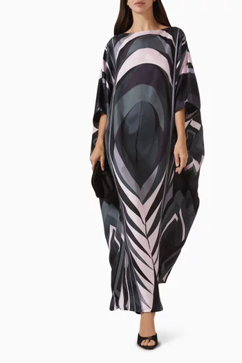Printed Maxi Kaftan in Silk-twill