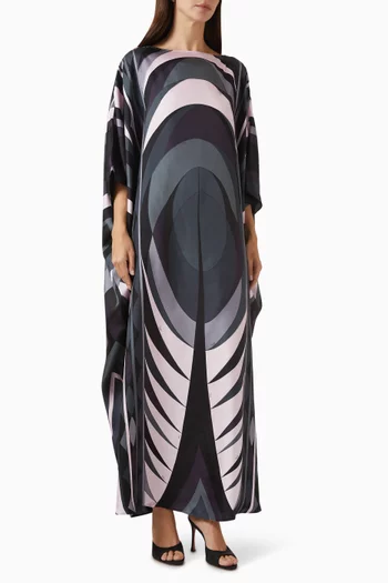 Printed Maxi Kaftan in Silk-twill