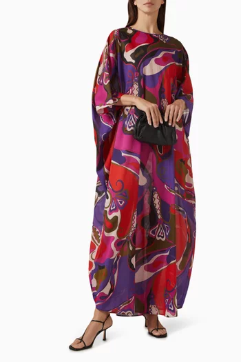 Orchidee-print Maxi Kaftan in Cotton-muslin