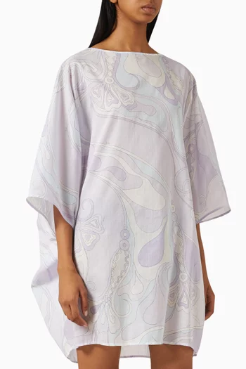 Orchidee-print Mini Kaftan in Cotton-muslin