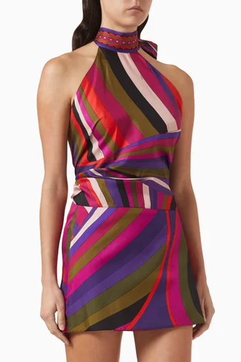 Printed Open-back Top in Silk Twill