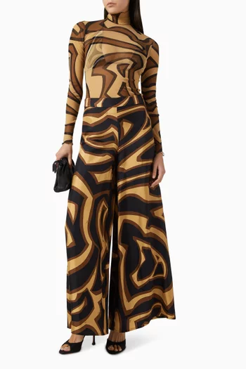 Abstract-print Turtleneck Top in Tulle