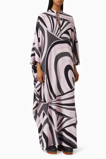 Abstract-print Kaftan in Silk Crepe de Chine