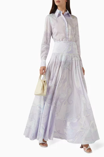 Orchidee-print Maxi Skirt in Cotton-muslin