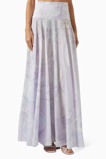 Orchidee-print Maxi Skirt in Cotton-muslin