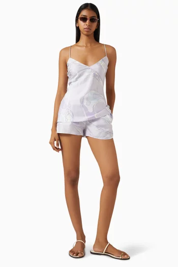 Orchidee-print Shorts in Silk-twill