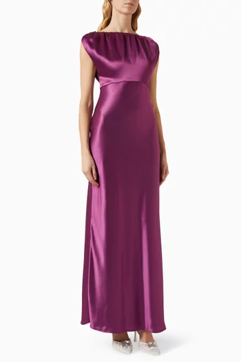 Ophelia Gathered Maxi Dress in Silk Blend