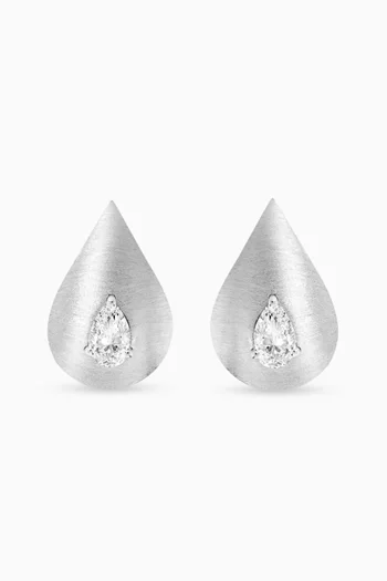 Pear Diamond Earrings in 18kt White Brushed Gold