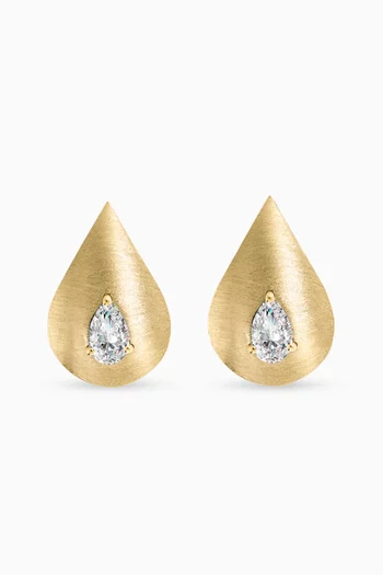 Pear Diamond Earrings in 18kt Yellow Brushed Gold