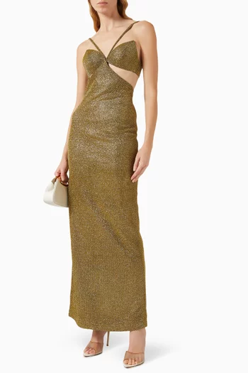 Cut-out Sequin Weave Gown in Mesh