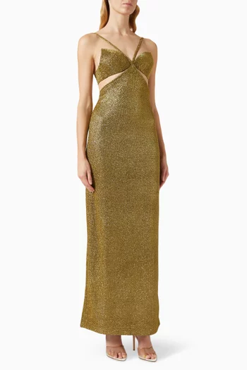 Cut-out Sequin Weave Gown in Mesh