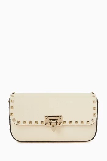 Medium Rockstud Shoulder Bag in Grainy Calfskin Leather