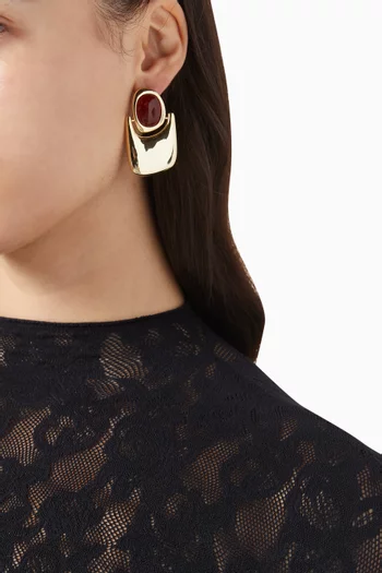 أقراط أمبر هني ستيتمنت مرصعة بالراتنج نحاس مطلي بلون ذهبي