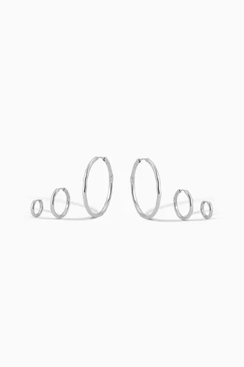 The Granada Hoop Earrings in Silver-plated Brass. Set of 6