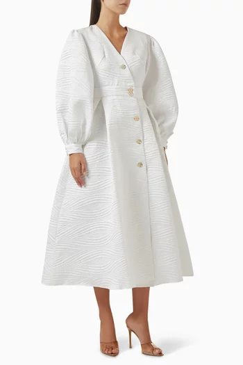 فستان متوسط الطول بأكمام منفوخة