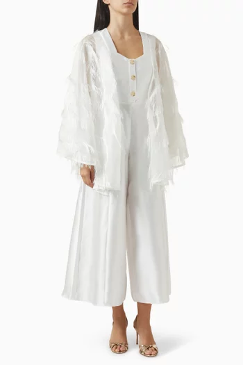 Feather-trim Sleeves Jumpsuit