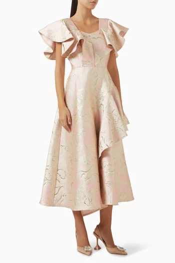 فستان متوسط الطول بكشكش على الأكمام