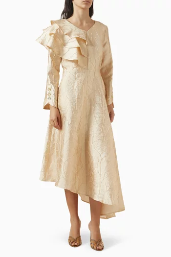 فستان متوسط الطول بكشكش