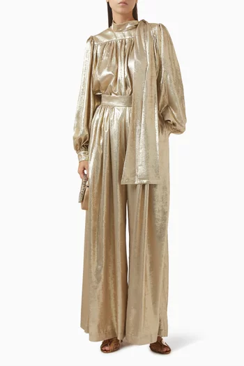 بنطال لامع بقصة ساق واسعة