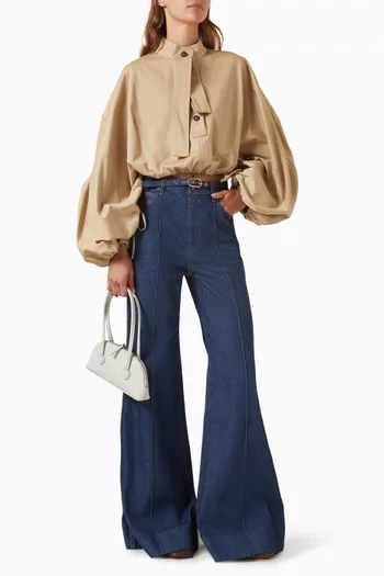 بنطال جينز بقصة ساق واسعة دينم