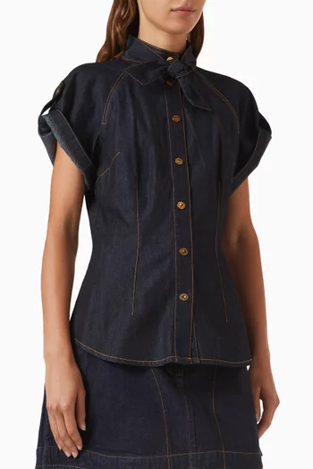 قميص بعقدة عند الرقبة دينم