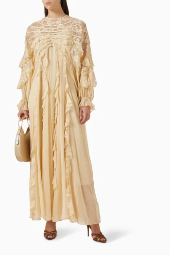 فستان ربيلين مقسم لأجزاء وأكمام واسعة