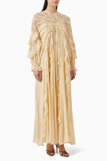 فستان ربيلين مقسم لأجزاء وأكمام واسعة