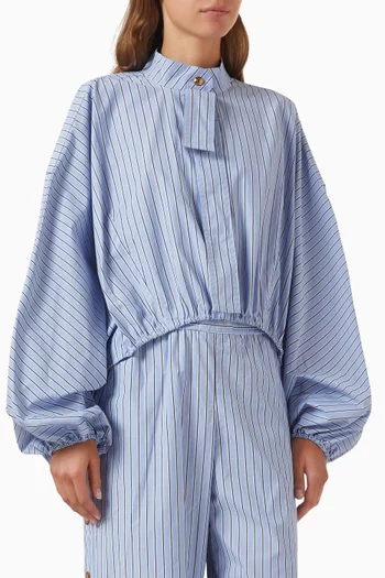 بلوزة بنقشة مخططة وأربطة تضييق مزيج قطن