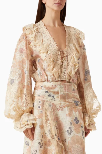 Rebellion Lace-up Blouse in Linen Blend