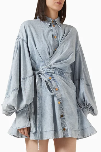 فستان ربيلين قصير بتصميم ملفوف دينم