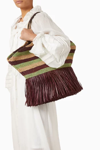 Large Goldentime Fringe Bag in Raffia