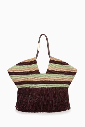 Large Goldentime Fringe Bag in Raffia