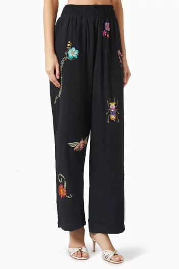 Serena Embroidered Pants in Cotton