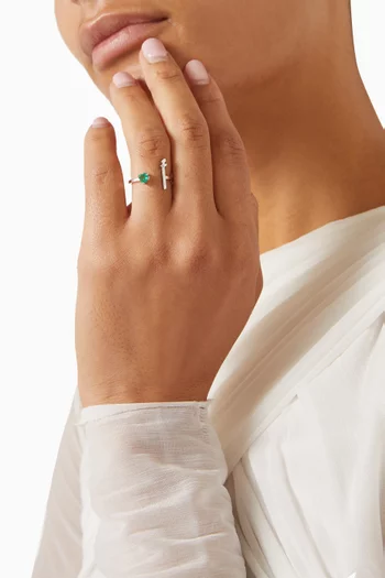 Initial 'A' Open Emerald & Diamond Ring in 18kt White Gold