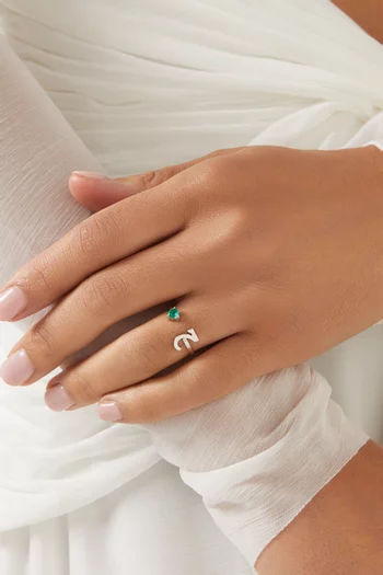 Initial 'J' Open Emerald & Diamond Ring in 18kt White Gold