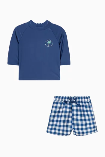 Marine Gingham Board Short & Rashie Set