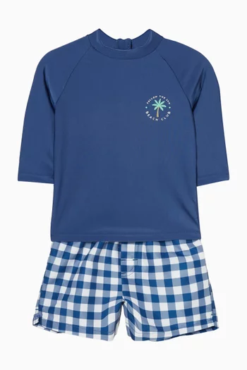 Marine Gingham Board Short & Rashie Set