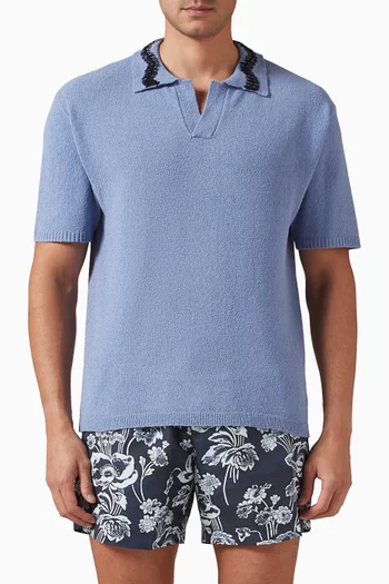 تي شيرت بولو بياقة بنسيج كروشيه يدوي مزيج قطن