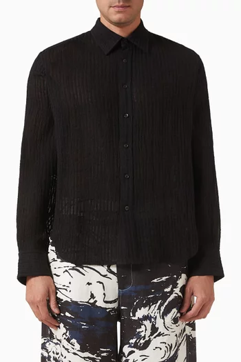 قميص بخطوط شفافة مزيج كتان منسوج