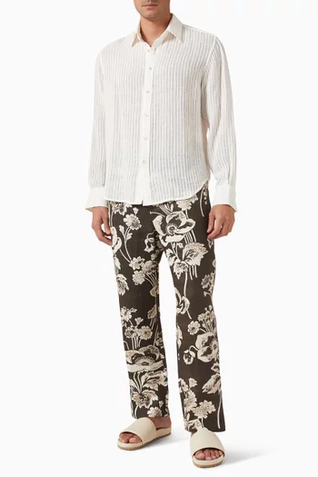 قميص بخطوط شفافة مزيج كتان منسوج