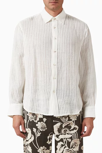 قميص بخطوط شفافة مزيج كتان منسوج