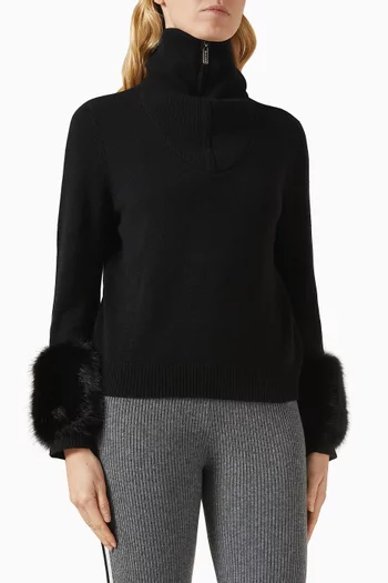 Zip-up Faux Cuff Sweater in Wool-cashmere